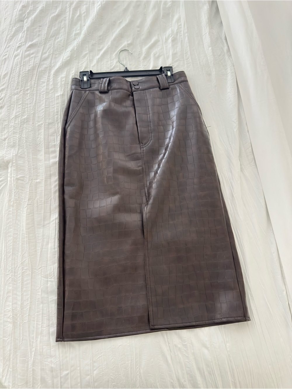 H&M Dark Brown Croc-Embossed Trench Skirt